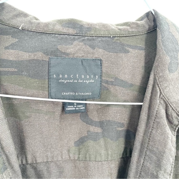 Sanctuary Anthropologie Camo Pockets Cinched Tie Waist Roll Tab Sleeve Jacket - Picture 5 of 6